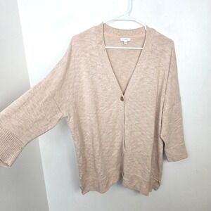 Pure Jill Blush Pink One Button 3/4 Sleeve Cotton Blend Quiet Luxury Cardigan XL